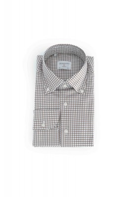 Herren Kariertes Button-Down-Hemd RIBA B.D. aus reiner Baumwolle Weiß-Blau 