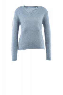 Pullover mit V-Ausschnitt aus Mohair-Woll-Mischung Hellblau 