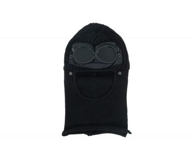 Doppellagige Schurwoll-Beanie BALACLAVA aus extrafeiner Merinowolle mit Goggle-Detail Schwarz 