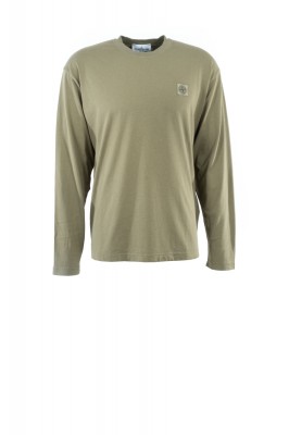 Langarm-T-Shirt Organic Cotton Jersey mit tonalem Compass-Logo-Patch Oliv 