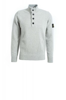Pullover Lambswool mit halbem Reißverschluss und Knopfleiste Hellgrau 
