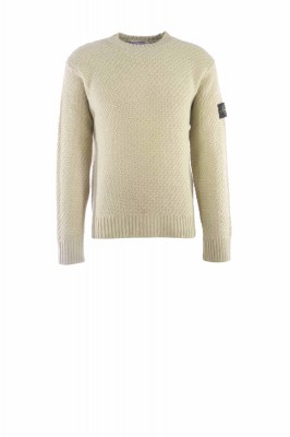 Rundhals-Pullover Lambswool mit gerippten Abschlüssen Biscuit 