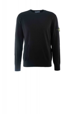 Rundhals-Pullover Light RWS Geelong Wool mit gerippten Abschlüssen Schwarz 