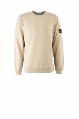 Rundhalsausschnitt Sweatshirt Brushed Organic Cotton Fleece mit gerippten Einsätzen Graugelb 