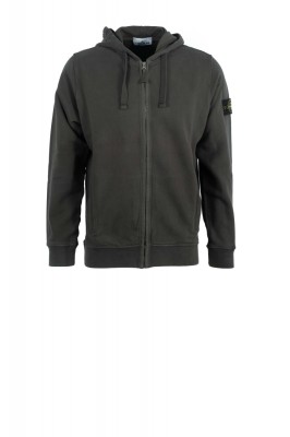 Sweatjacke Brushed Organic Cotton Fleece mit Reißverschluss und Kapuze mit gerippten Einsätzen Melange 