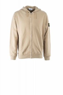 Sweatjacke Brushed Organic Cotton Fleece mit Reißverschluss und Kapuze mit gerippten Einsätzen Beige 