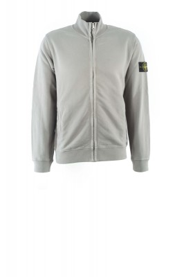 Trainingsjacke Brushed Organic Cotton Fleece mit gerippten Einsätzen Hellgrau 