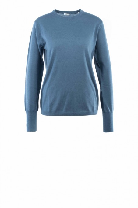 Aspesi Pullover mit Halsuaschnitt aus Merinowolle Blaugrau