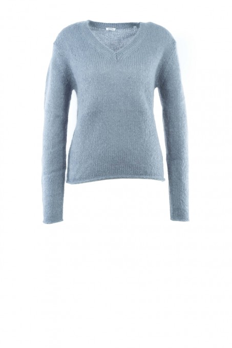 Aspesi Pullover mit V-Ausschnitt aus Mohair-Woll-Mischung Hellblau