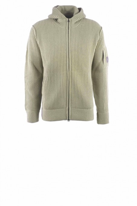 C.P. Company Kapuzenstrickjacke aus Schurwolle und Polyamid in Salbeigrün