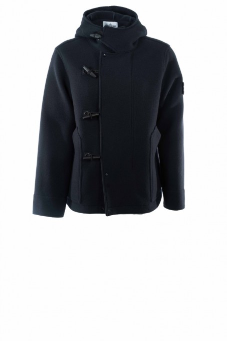 Stone Island Kurzer Parka Heavy Melton mit Knebelknopfverschluss Meeresblau