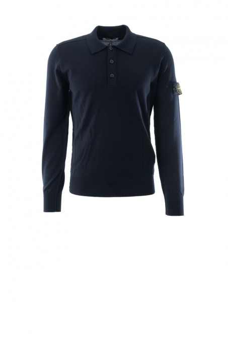 Stone Island Langarm-Strickpolo 502C4 aus reiner RWS-Wolle Meeresblau