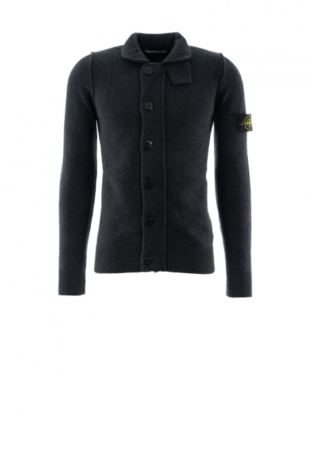 Stone Island Strickjacke 547A3 aus Lammwolle Dunkelgrau