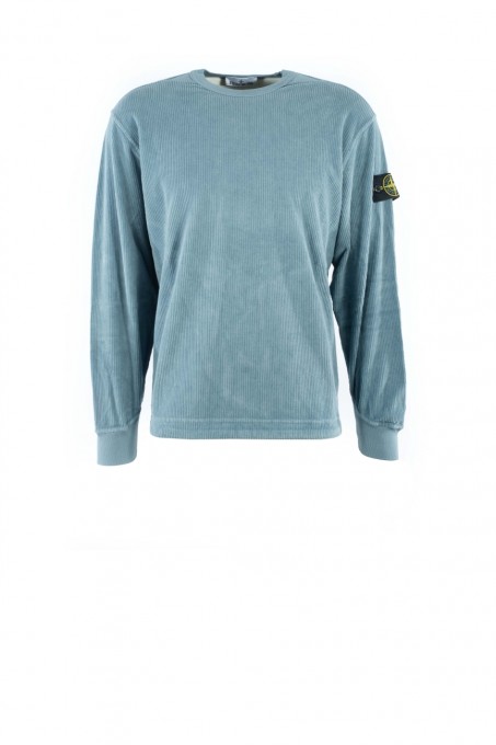 Stone Island Sweatshirt Jersey Corduroy mit Rundhalsausschnitt und Schulter-Einsätzen Stahlblau