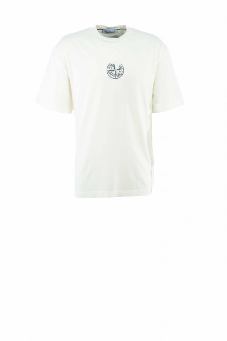 Stone Island T-Shirt Organic Cotton Jersey "Vertical Placement"-Print Elfenbeinfarben